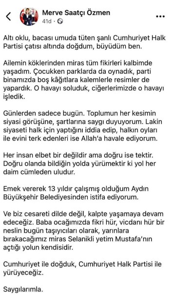 CHP Aydın İl Başkanı ve ailesi istifa açıkladı