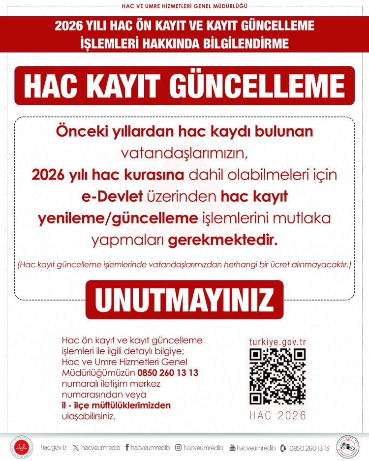 Hac ve Umre Hizmetleri Genel Müdürlüğü duyurdu