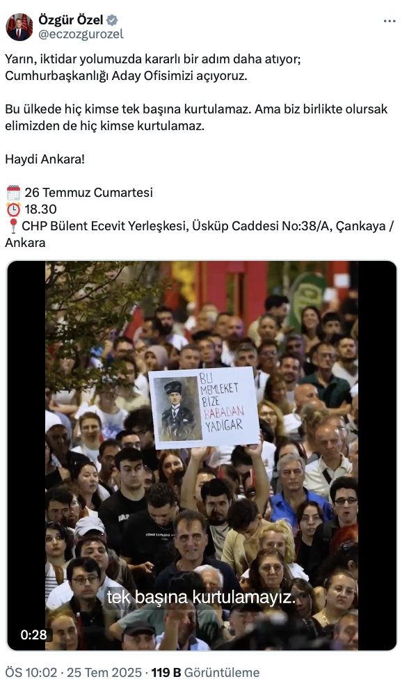 Özgür Özel’den Güçlü Birlik Çağrısı