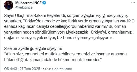 Yangınlar Sırasında Muhalefet Tepkisi ve Bakan Açıklamaları